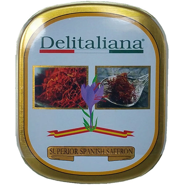 Delitaliana Spanish Saffron Tin, All Red Coupe Quality Threads Category I, Pure Saffron Filaments